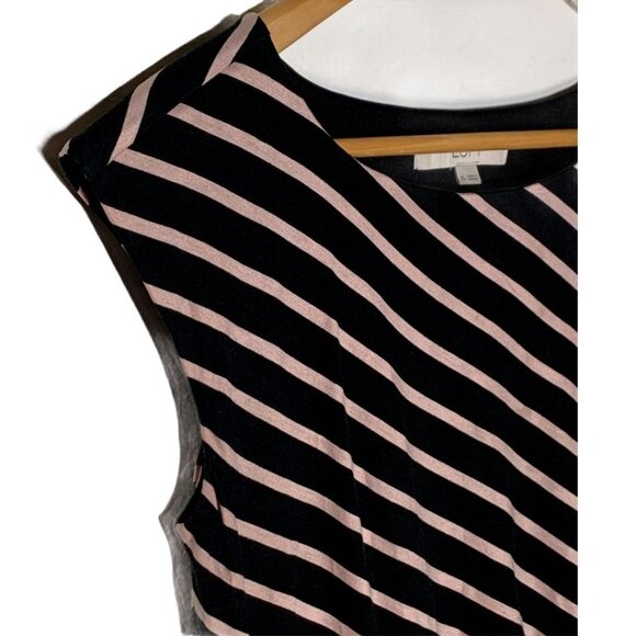 LOFT XS Mini Sheath Dress Black Tan Striped Ruched Cap Sleeve Workwear - Picture 6 of 6